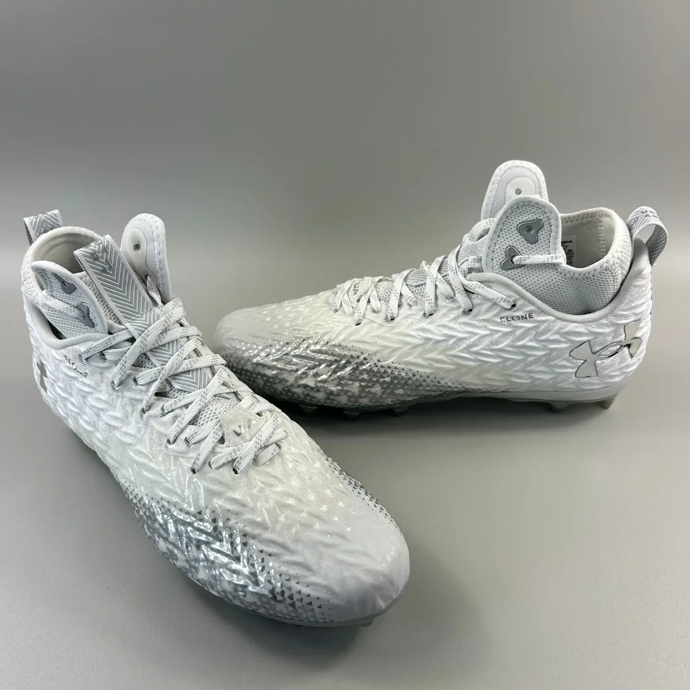 Under Armour Spotlight Clone 3 MC Men Size 8.5 White Silver Football Cleats NEW - Picture 2 of 6